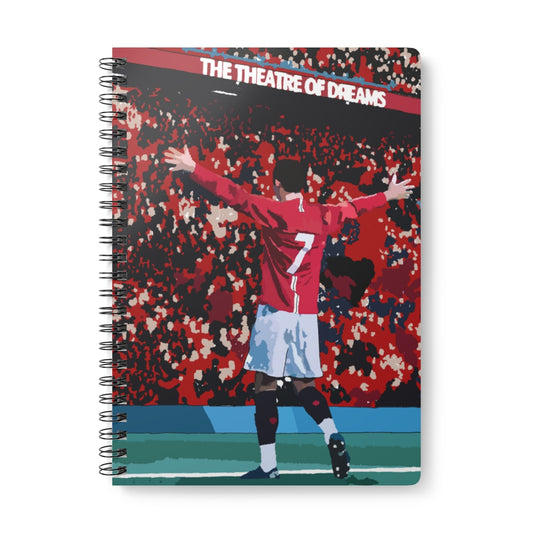 Front view of Manchester United Cristiano Ronaldo celebrating in front of Old Trafford crowd on A5 spiral notepad.