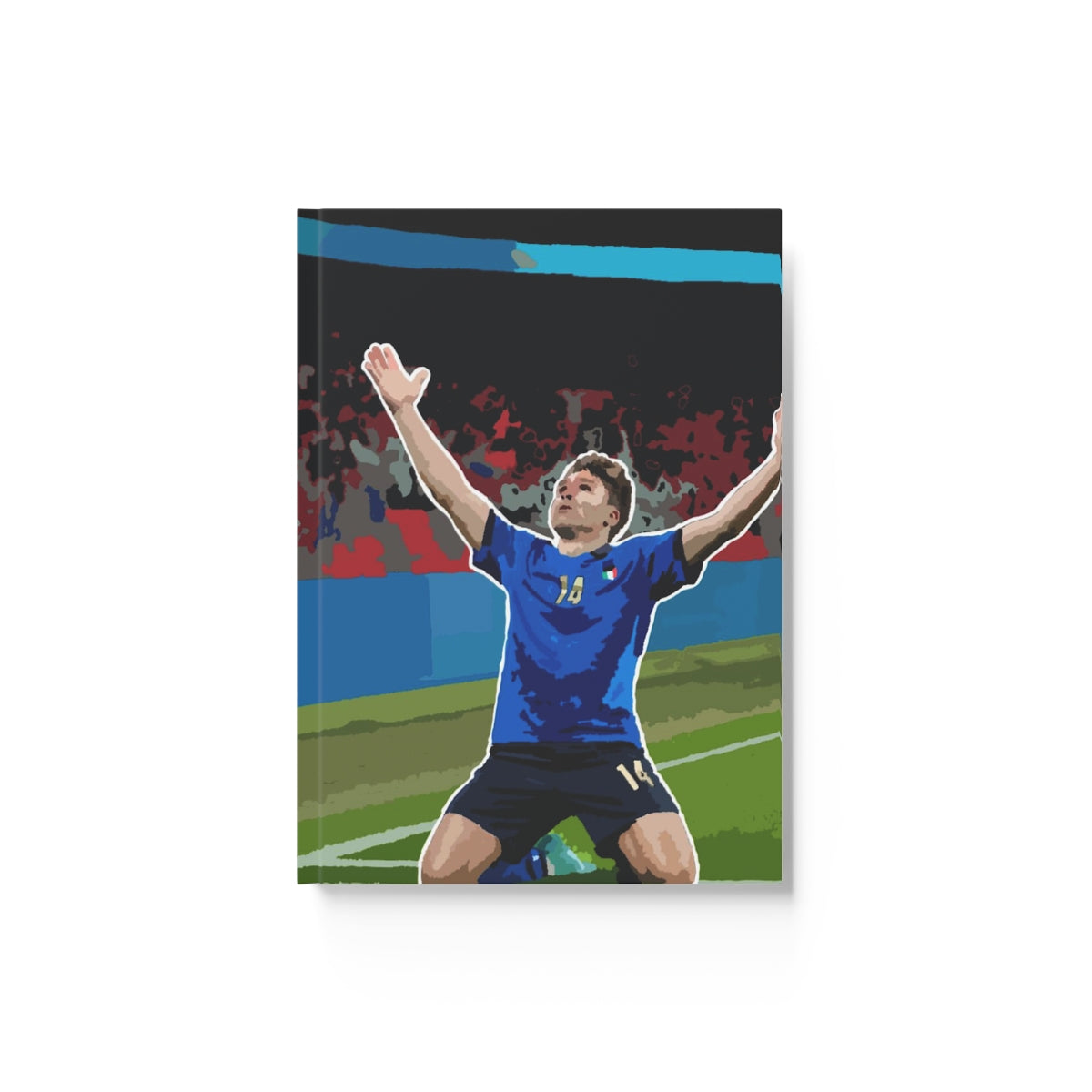 Front view of Federico Chiesa Italy celebrating Wembley stadium background hardback notepad.