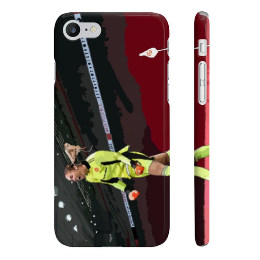 Main view of England Ladies goalkeeper with Old Trafford in the background iPhone phone case