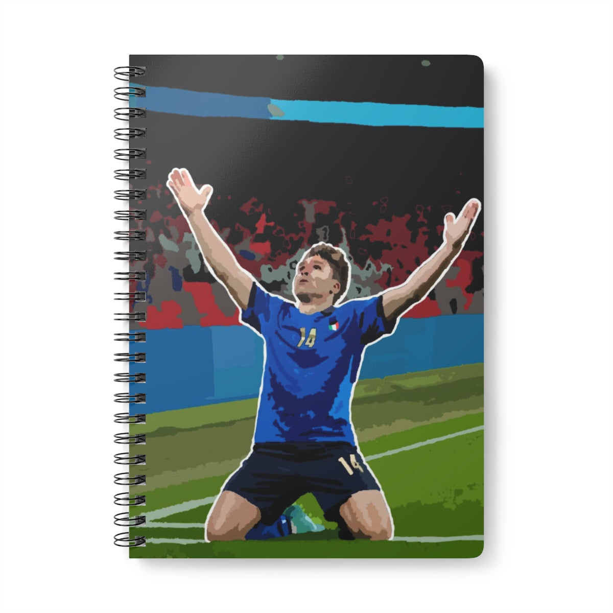 Front view of Federico Chiesa Italy celebrating Wembley stadium background A5 spiral notepad.