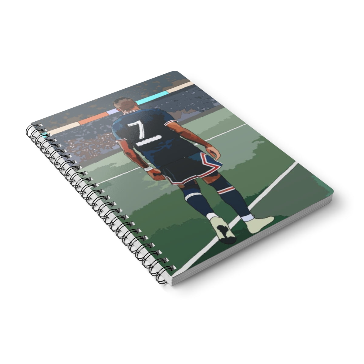 Front view of PSG Mbappe on football pitch A5 spiral notepad.