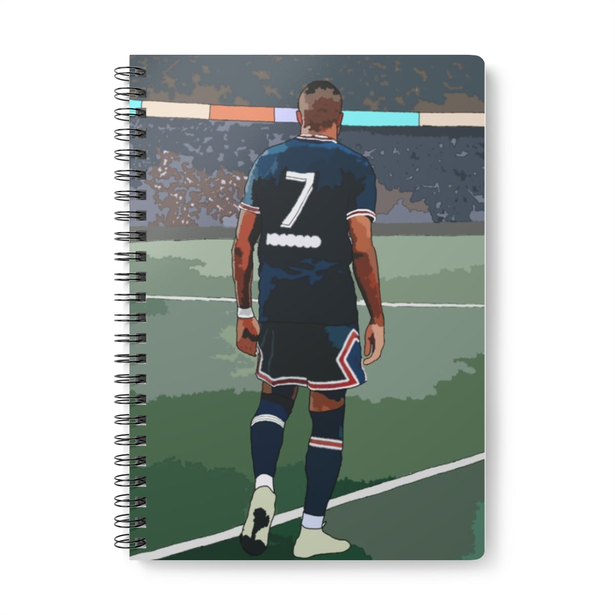 Front view of PSG Mbappe on football pitch A5 spiral notepad.