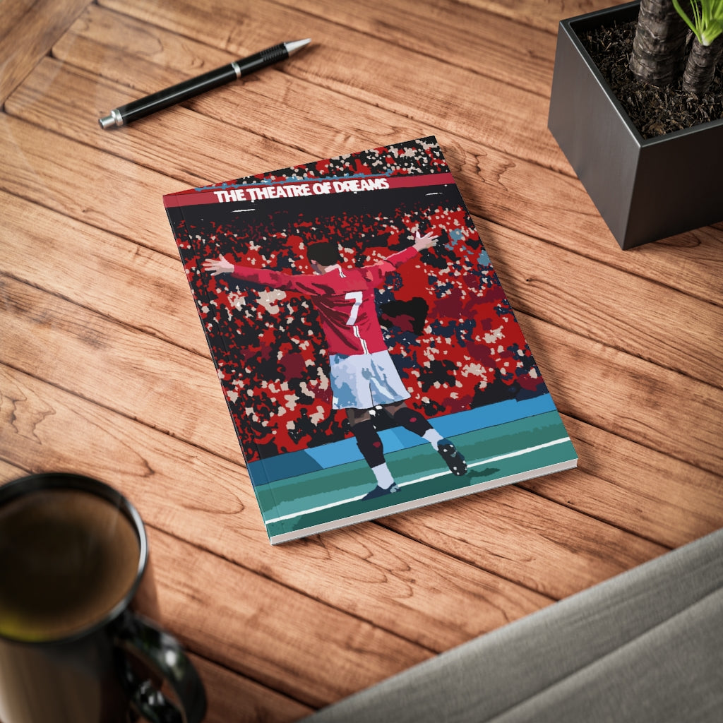 Contextual view of front cover of Ronaldo notepad on top of a desk.