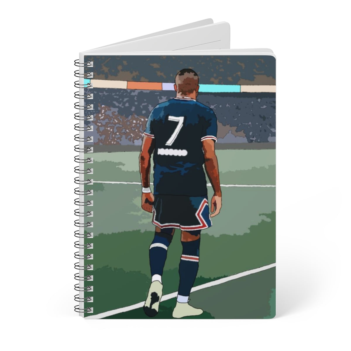 Front view of PSG Mbappe on football pitch A5 spiral notepad.